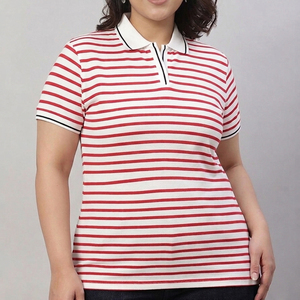 Chemises polo rayées pour femmes, col rabattu, boutonnées, t-shirts polo pour femmes, 100% coton polyester - Product Image 1