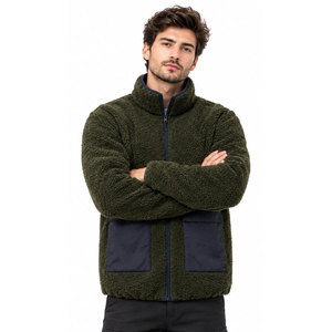 <b>Men's</b> Olive Green Fleece <b>Jacket</b> Stand Collar Zipper Front Pockets Casual Autumn Wear <b>Sherpa</b> Fleece <b>Jackets</b> - Product Image 4