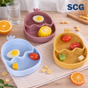 Tazón de Silicona Ecológico con Forma de Pájaro para Bebés, Base de Succión con Patrón Impreso, 0-12 Meses, Material Suave de Grado Alimenticio para Niños Pequeños - Product Image 1