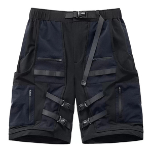 Shorts cargo pour hommes, style streetwear, poches, taille élastique, séchage rapide, couleur unie personnalisée, tissu en coton, pour la gym et la course à pied - Product Image 1