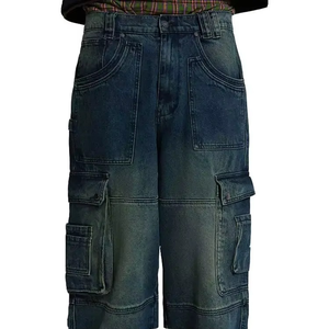 Pantalon cargo en jean pour homme à prix abordable, style urbain, 6 poches, grandes tailles, effet délavé, logos personnalisés, service OEM - Product Image 3