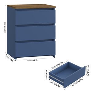 Comodino Blu a 3 Cassetti in Legno, Mobile Contenitore per Soggiorno, Camera da Letto, Appartamento, Villa - Product Image 2
