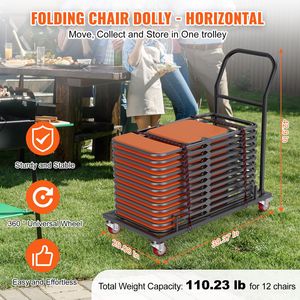 Carrello Commerciale in Ferro a Quattro Ruote, Capacità 12 Sedie, Carrello Pieghevole per Sedie, Trolley per Stoccaggio e Trasporto - Product Image 2