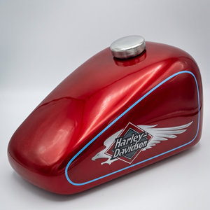 Urna Funeraria de Aluminio para Cenizas Humanas, Estilo Vintage, con Diseño de Tanque de Combustible de Motocicleta Rojo, Logotipo de Ala y Detalles Azules, para Decoración - Product Image 1