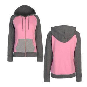 Unisex Pink Gray Zipper-Up Hooded Sweatshirt Regular Fit Solid Casual Autumn Wear Knitted French Terry 100% Cotton Eco-Friendly - Product Image 3