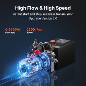 Centralina Idraulica da 4 Quarti per Rimorchio Ribaltabile a Doppio Effetto con Pressione Massima di Scarico di 3200 PSI, Portata di 0,91 GPM, 12V DC - Product Image 5