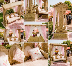 Columpio para ceremonia Haldi al aire libre, decoración para fiesta en la piscina, escenario para ceremonia Sangeet al aire libre, Jhula dorada, columpio temático de jardín magnífico, EE. UU. - Product Image 5