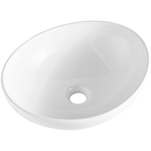Lavabo Ovale in Ceramica Bianca 40x34 cm, Lavabo da Appoggio per Bagno con Rubinetto a Leva, Materiale in Pietra, Lavabi da Bagno da Appoggio - Product Image 1