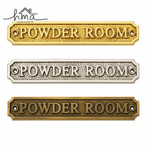 Vintage Brass Powder Room Door Sign <b>Plate</b> Embossed Bathroom Label Plaque Decorative Home Hotel <b>Wall</b> Door Name <b>Plate</b> - Product Image 1