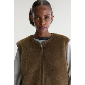 Chaleco Negro sin Mangas para Mujer, Cuello Redondo, Cierre de un Botón, Prenda Exterior Formal, Largo Regular, Color Sólido, Tejido de Tela - Product Image 5