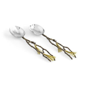 Ensemble de 2 cuillères à salade en métal martelé doré de luxe, finition laiton poli en acier inoxydable moderne, ustensiles de service pour la table - Product Image 6