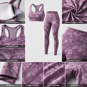 Ensemble de yoga personnalisé pour femme : Soutien-gorge de sport court et leggings taille haute, 2 pièces, sans couture, extensible, pour fitness, gym et entraînement, imprimé devant - Product Image 4