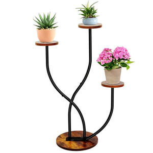 Support de plantes en métal et bois, support de pot de fleurs incurvé à plusieurs niveaux, étagère pour plantes d'intérieur et d'extérieur, pour salon, balcon, jardin - Product Image 1