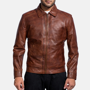 Chaqueta de Motociclista de Cuero Genuino Marrón Premium, Precio al por Mayor, Cierre de Cremallera, Bolsillos Dobles Delanteros, Estilo Urbano - Product Image 5