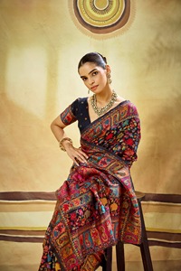 Sari de Seda Cachemira Pashmina con Tejido Zari, Ropa Étnica de Fiesta para Invierno, Prendas Indias y Pakistaníes de Alta Costura - Product Image 3