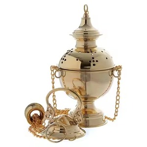Brass Incense <b>Burner</b> Gold Finish Hand-Made Religious Decorative Design With Chain And Lid <b>For</b> Prayer Room - Product Image 4