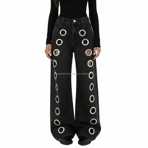 Pantalon à jambes courbes, coupe ample, jambe large, effet usé, personnalisable, OEM, vente en gros - Product Image 2