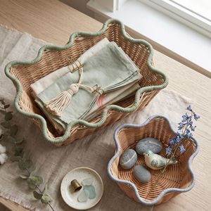 Cesta de Almacenamiento de Mimbre Sintético Tejido con Forma de Olas Oceánicas, Estilo Bohemio, para Organización de Artículos Diversos, Diseño Apilable - Product Image 3