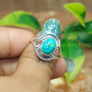 Natural Blue <b>Turquoise</b> Oval Cabochon 925 Sterling Silver Handmade Boho Statement <b>Ring</b> For Women Vintage Tribal Designer Silver - Product Image 2