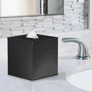 Modern <b>Black</b> Metal Tissue Box Cover Square Design Free Standing Bathroom Accessory - Product Image 5