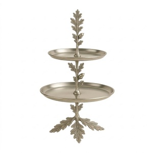 2 <b>Tier</b> Tree Design Hammered Metal <b>Cake</b> <b>Stand</b> in Silver Finish Ideal For Displaying Cupcakes Pastries <b>Cake</b> Cookies - Product Image 2