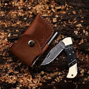 Cuchillo de acero de Damasco con mango con incrustaciones de oro, hoja recta de 0.6 mm de grosor, para caza, plegable, de bolsillo. - Product Image 5