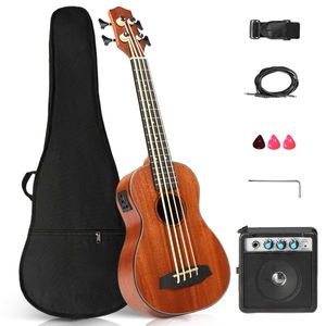 Ukulele basse de 30 pouces avec corps en acajou, égaliseur intégré, haut-parleur, sac en coton, capo, sangle, 3 médiators, clé à ukulélé – pour guitaristes - Product Image 1