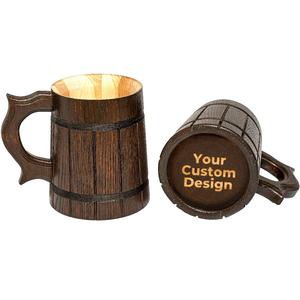Jarra de cerveza de madera de diseño vikingo de alta calidad con mango de madera tallado a mano Producto de tendencia de Venta caliente con marketing de calidad - Product Image 1