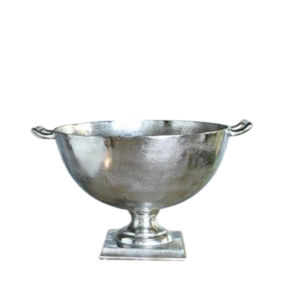 Cubo enfriador de champán vintage de aluminio plateado con base y asas, cubo de hielo metálico para vino, tina para bebidas para fiestas - Product Image 1