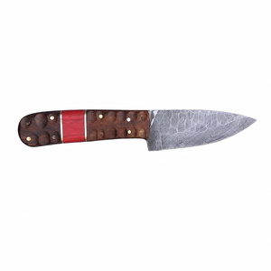 Cuchillo de Cocina y Caza de Acero de Damasco Hecho a Mano Personalizado DIY OEM, Hoja de Punta Caída, Mango de Madera con Incrustaciones Rojas, Grosor de 0.5mm - Product Image 3