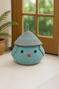 Customised Handwoven Unique Kids Bohemian Style Round Shape Rattan Eco Friendly Storage Basket Blue Chicken Cute Design Candy - Product Image 5