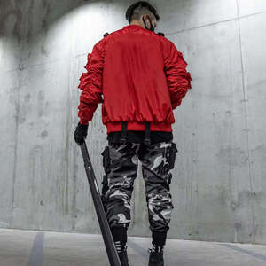 Men's Red Tactical Techwear <b>Jacket</b> Multi-Pocket Functional Streetwear Bomber Cyberpunk Hip Hop Utility Cargo Windbreaker Coat - Product Image 3