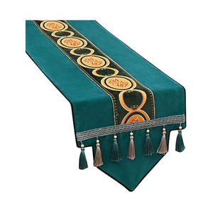 Luxury Dining Sage Green Royal Vintage Center Border GOTS Certified 100% Cotton Embroidered Washable 90 Inch 350g <b>Table</b> Runner - Product Image 1