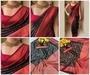 Sari moderne en soie litchi tissée RICH LOOK avec chemisier non cousu, idéal pour les fêtes, prix de gros, vêtement ethnique multicolore - Product Image 6