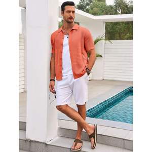2025 coton décontracté pour hommes pour polo à manches courtes boutonné avec conception évidée pour les hauts de plage d'été - Product Image 3