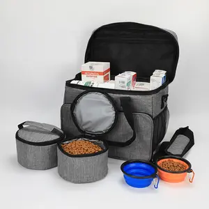 大型灰色宠物用品周末手提包组织者狗旅行袋用品包括旅行袋旅行狗碗食物储存
