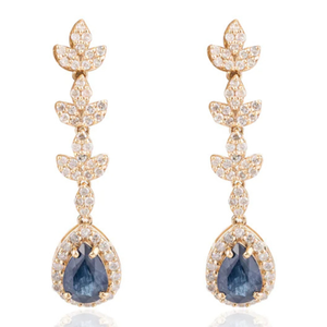 14K Solid Gold Natural Blue Sapphire <b>Diamond</b> Drop <b>Dangle</b> <b>Earrings</b> - Product Image 1