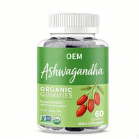 Gummies à l'ashwagandha pour le soulagement du stress et la relaxation, véganes, sans gluten, non OGM, 60 unités, complément alimentaire à base de plantes USDA