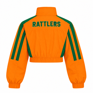 เสื้อแจ็คเก็ตกันลมแบบครอปปักลายสำหรับผู้หญิง แบรนด์ HBCU Florida A&M University ขายส่ง | - Product Image 4