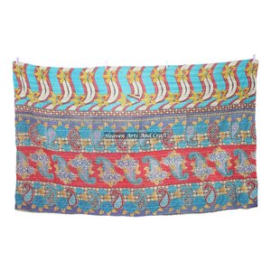 Indian Kantha <b>Quilt</b> Pure Cotton Bedspread Indian Sari Vintage Gudri Indian Reversible Hand Stitched Heavy <b>Throw</b> Old Sari Blanket - Product Image 5