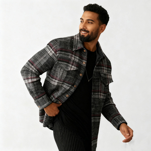 High Quality Winter <b>Mens</b> Plaid <b>Flannel</b> Streetwear Shirt <b>Jacket</b> Hooded Thermal Fleece with Front Logo - Product Image 2