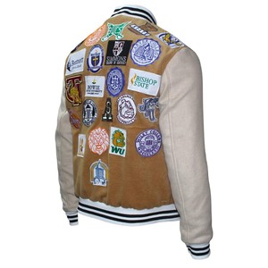 Chaqueta Varsity Negra Unisex con Parches Bordados, Diseño de Letra V, Estilo Vintage, Corte Regular, para Invierno, Cuello Alto - Product Image 3