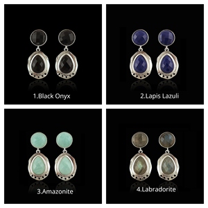 Pendientes de Plata de Ley 925 con Incrustaciones de Piedras Preciosas Naturales, Estilo Moderno, Minimalista, Cómodo, Elegante, la Mejor Joyería de Lujo - Product Image 1