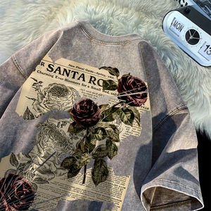 Camiseta Vintage Personalizada con Lavado Ácido para Hombre, Diseño Oversize con Cuello Redondo y Estampado Digital - Product Image 2