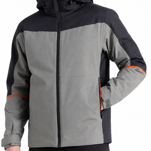 Classic <b>Men's</b> Hooded Softshell <b>Jacket</b> Light Gray Dark Gray with Orange Trim Outdoor Workwear <b>Jacket</b> OEM - Product Image 2