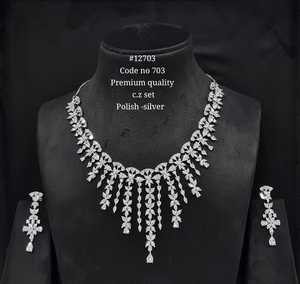 12703Luxury Cubic Zirconia Necklace and Earrings <b>Set</b> Rhodium Plated Flower Leaf <b>Bridal</b> <b>Jewelry</b> <b>set</b> Wedding Party Wear - Product Image 3