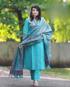 HARI OM CREATIONS Elegante Conjunto de Kurta de Gasa para Mujer, Holgado, Largo hasta la Rodilla, con Bordado y Diseño Estampado, Manga 3/4 - Product Image 1