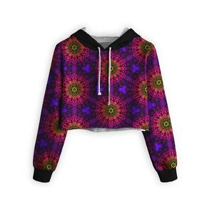 Sudadera con Capucha Corta con Estampado Floral Personalizado para Mujer, Sudadera de Poliéster Tejida con Estampado por Sublimación, Ropa Urbana de Otoño - Product Image 1