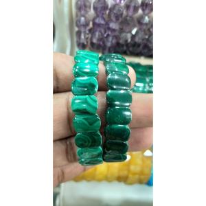 Bracelet extensible unisexe en malachite naturelle, ovale, facetté, 14 mm, fait main, durable, avec strass, cadeau bijoux - Product Image 1