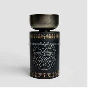 Quemador de incienso árabe Mabkhara OEM personalizado, calentador de cera cilíndrico negro con pentáculo y cuenco metálico, decoración a granel - Product Image 2